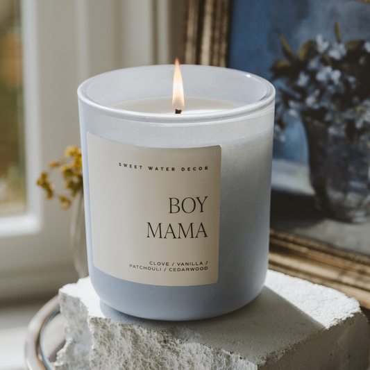 Boy Mama Soy Candle - Blue Matte Jar - 15 oz (Palo Santo Patchouli) in - Candles photo