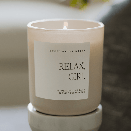 Relax Girl Soy Candle - Tan Matte Jar - 15 oz (Relaxation) in - Candles photo