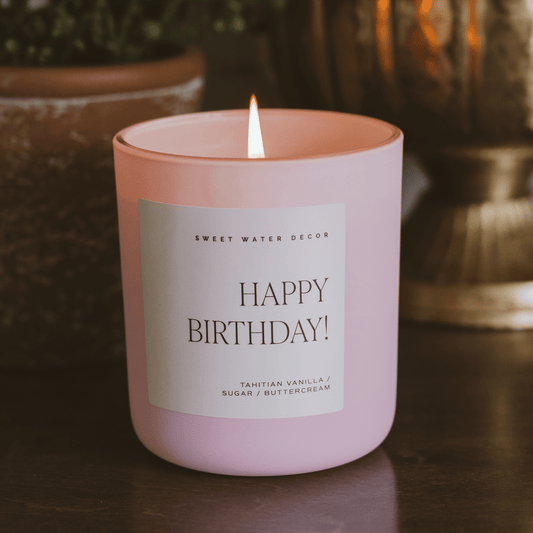 Happy Birthday Soy Candle - Pink Matte Jar - 15 oz in - Candles photo