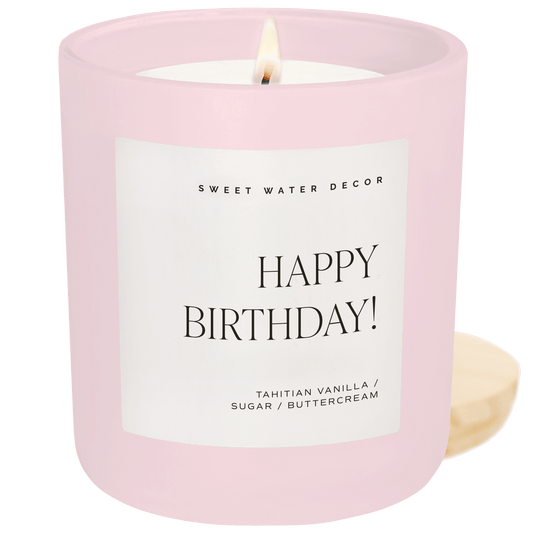 Happy Birthday Soy Candle - Pink Matte Jar - 15 oz in - Candles photo