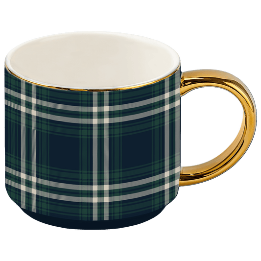 Navy Plaid 14 oz Gold Handle Coffee Mug -