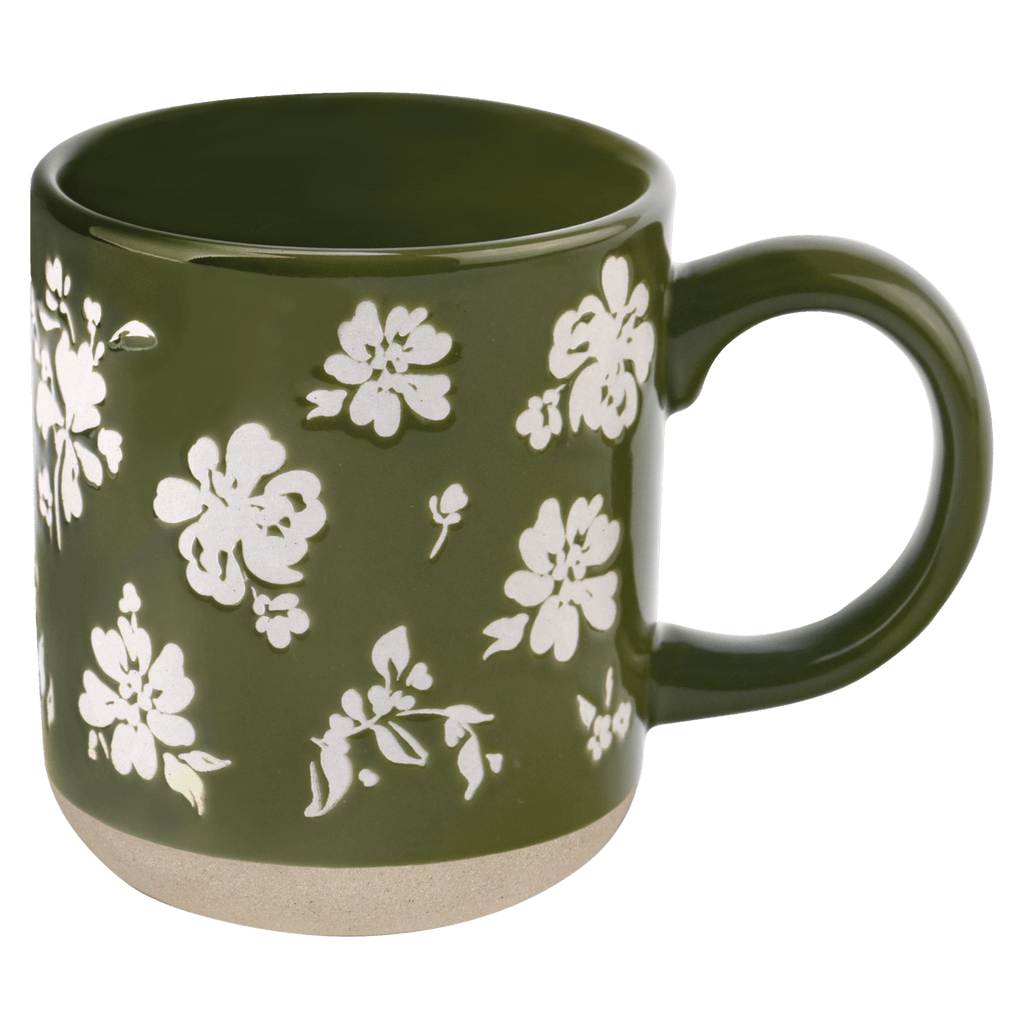 Green Floral 14oz. Stoneware Coffee Mug - SwagglyLife Home & Fashion