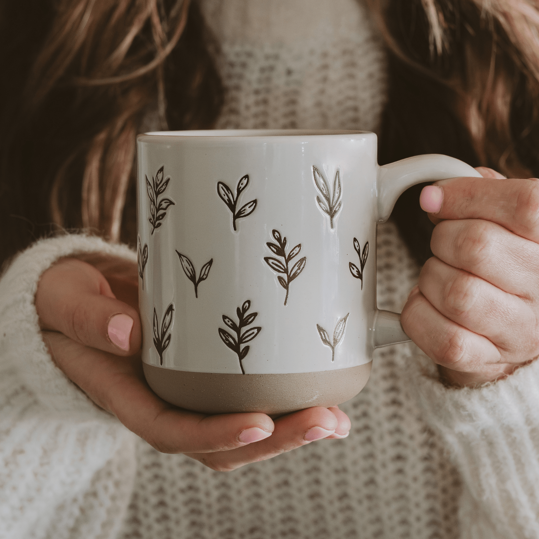Brown Leaves 14oz. Stoneware Coffee Mug - SwagglyLife Home & Fashion