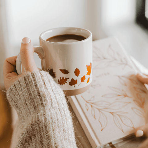 Orange Leaves 14oz. Cream Stoneware Coffee Mug - SwagglyLife Home & Fashion