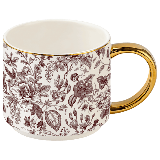 Brown Delft 14 oz Gold Handle Coffee Mug -