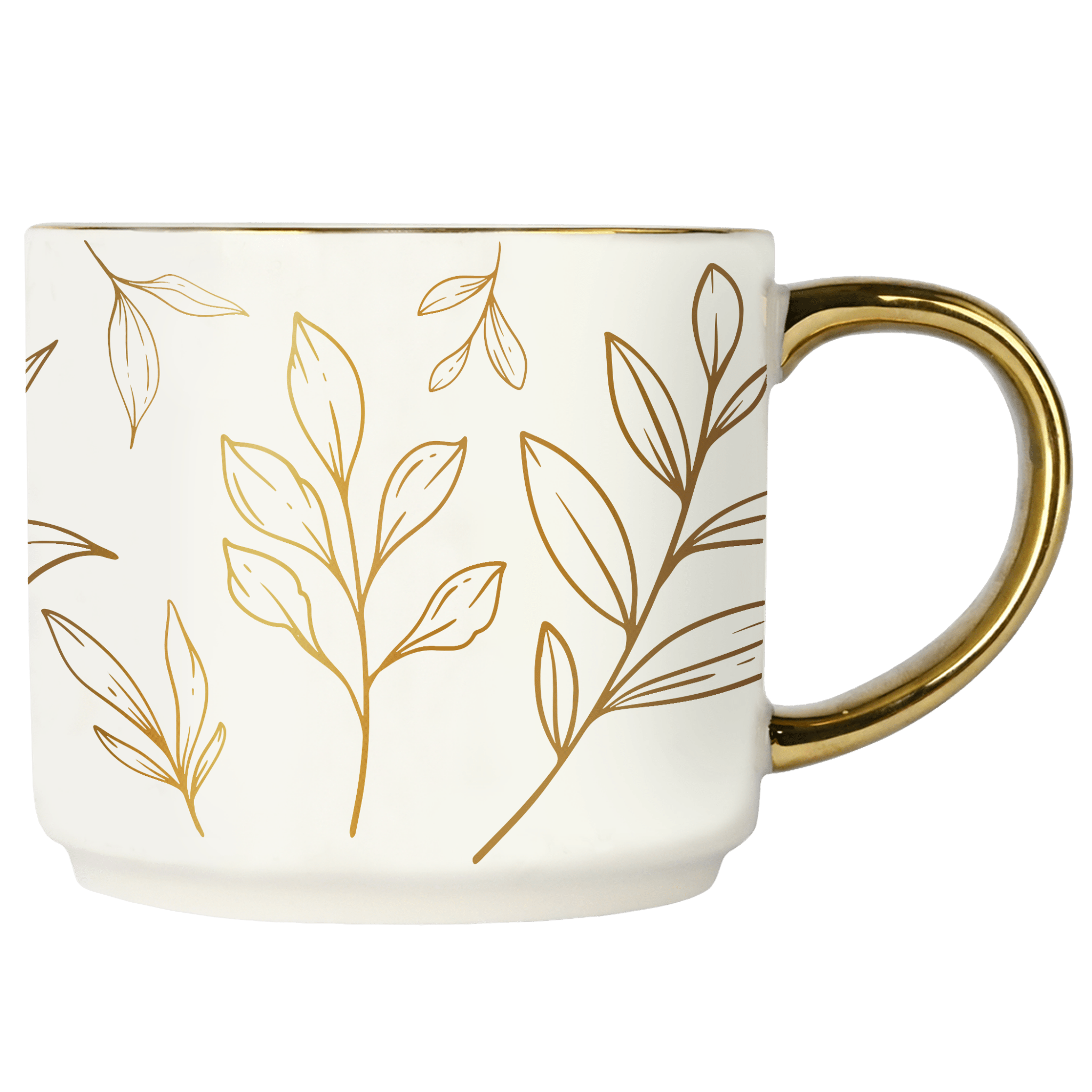 Gold Leaves 14oz. Gold Handle Coffee Mug - SwagglyLife Home & Fashion