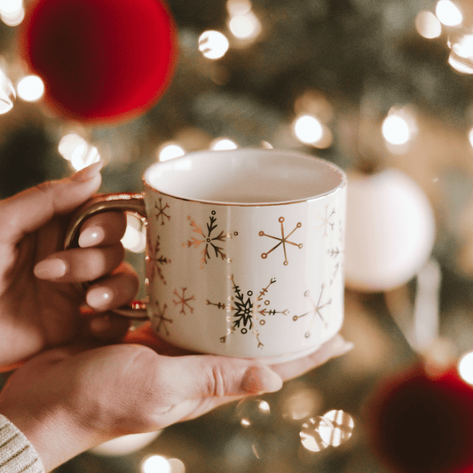 Gold Snowflakes 14oz. Gold Handle Coffee Mug in - Coffee Mugs photo
