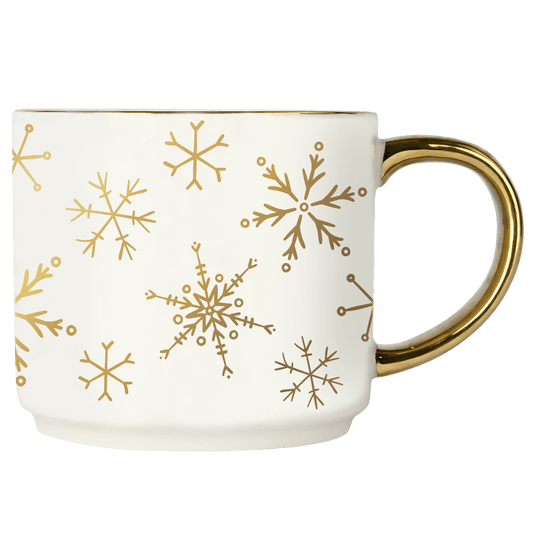 Gold Snowflakes 14oz. Gold Handle Coffee Mug in - Coffee Mugs photo