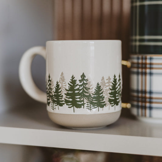 Forest 14 oz Cream Stoneware Coffee Mug -
