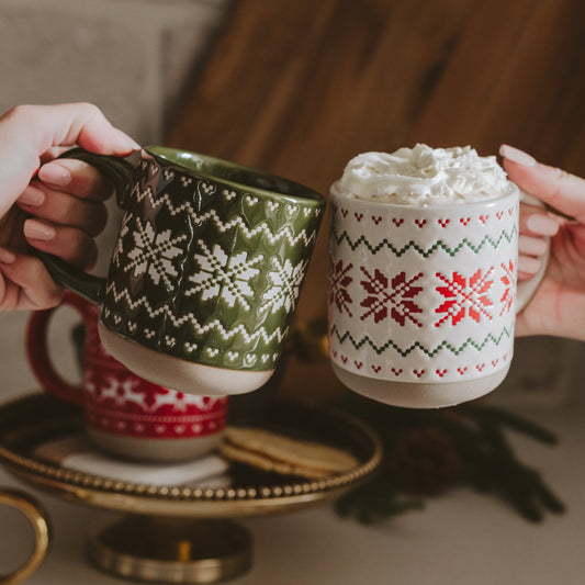 Green Fair Isle Sweater 14 oz Stoneware Coffee Mug -
