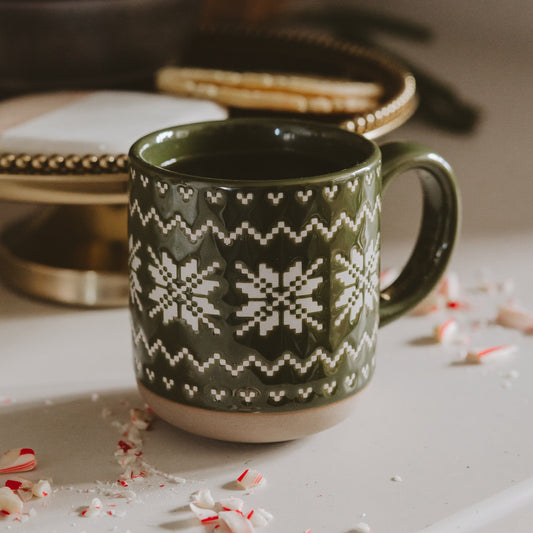Green Fair Isle Sweater 14 oz Stoneware Coffee Mug -