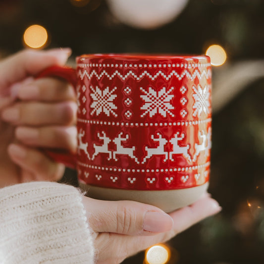 Red Fair Isle Sweater 14 oz Stoneware Coffee Mug -