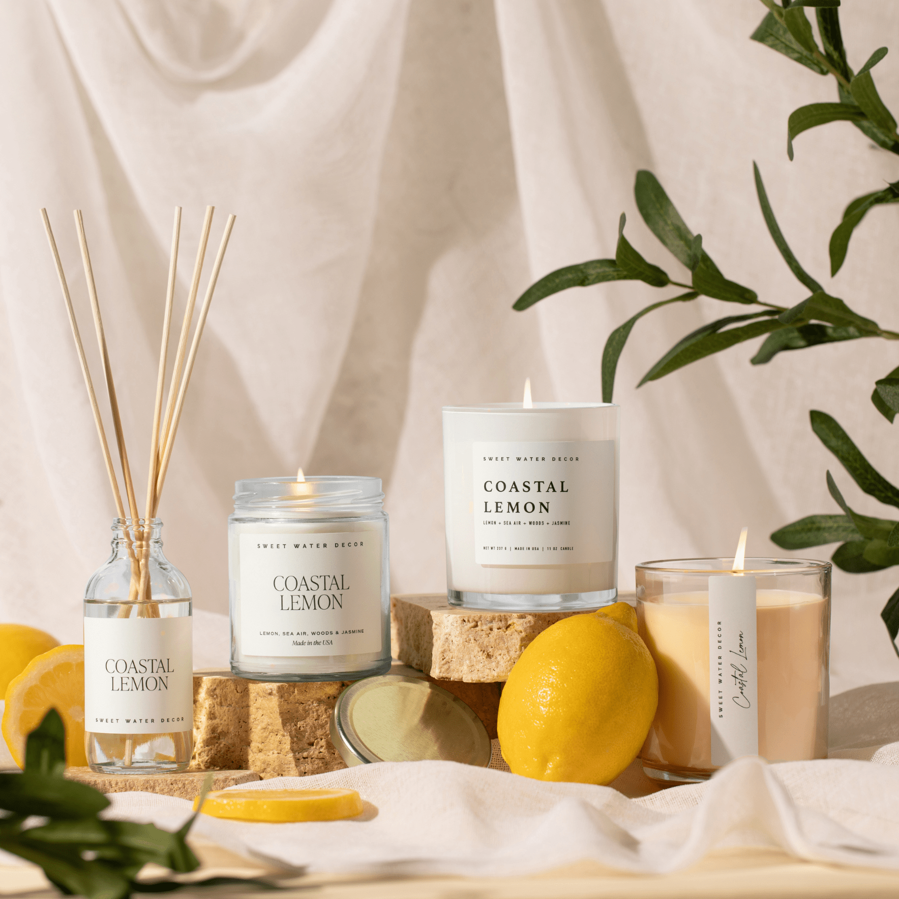 Coastal Lemon Soy Candle - Tinted Glass Jar - 12 oz | Sweet Water Decor in - Candles photo