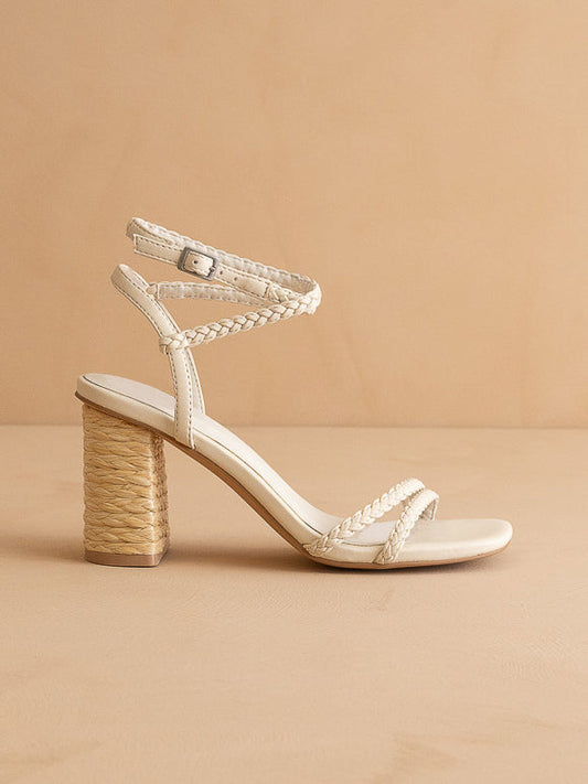 The Colmar | Beige Strappy Raffia Braided Sandal with a Jute Heel in - HEELS photo