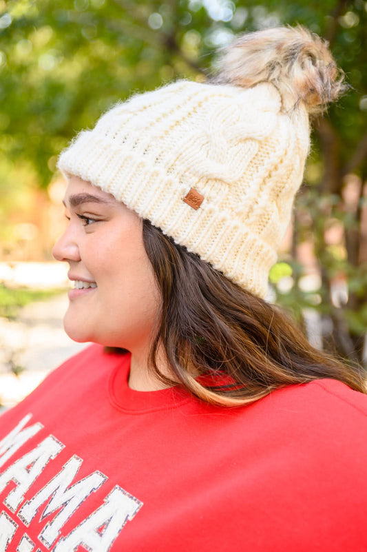 Cable Knit Cuffed Beanie In Ivory in - Womens photo