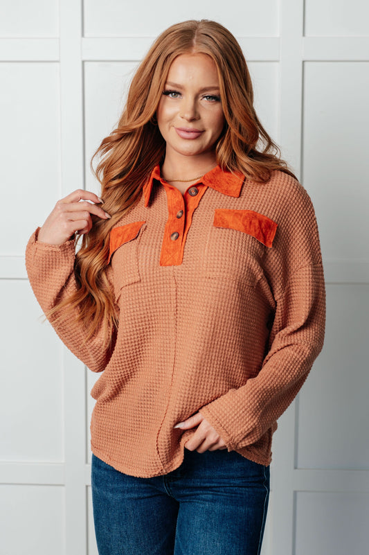 Can't Imagine Why Waffle Knit Contrast Trim Top in - Tops photo