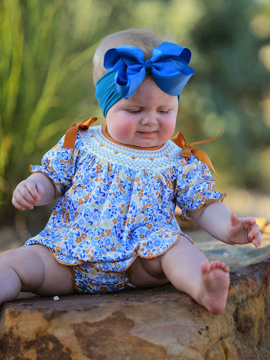 Fall Floral Smocked Girls Bloomer Set -