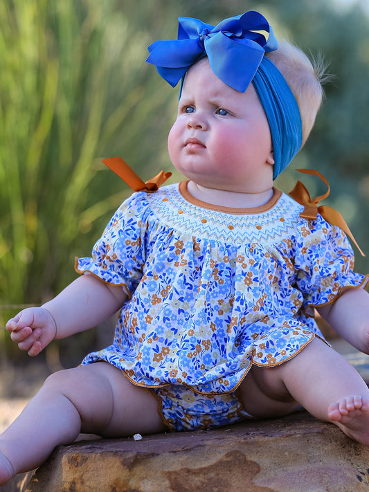 Fall Floral Smocked Girls Bloomer Set -