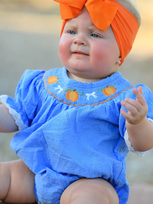 Halloween Thanksgiving Pumpkin Smocked Bubble Romper -