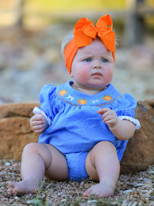 Halloween Thanksgiving Pumpkin Smocked Bubble Romper -