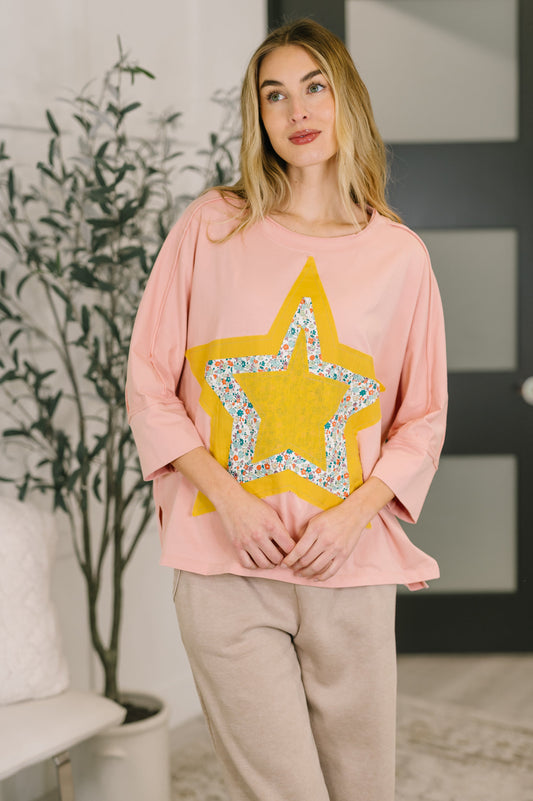 Catch a Star Mixed Print Star Patch Top in - Womens photo