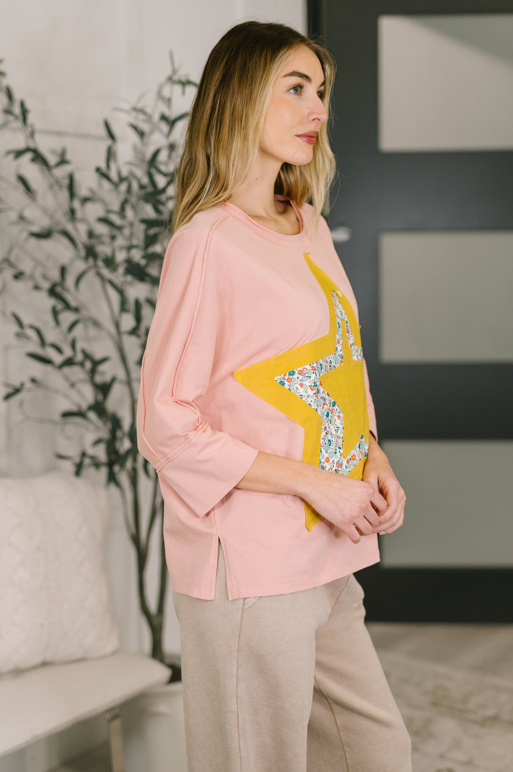 Catch a Star Mixed Print Star Patch Top in - Womens photo