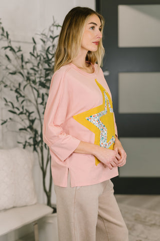 Catch a Star Mixed Print Star Patch Top in - Womens photo