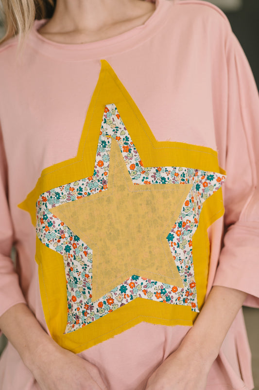 Catch a Star Mixed Print Star Patch Top in - Womens photo