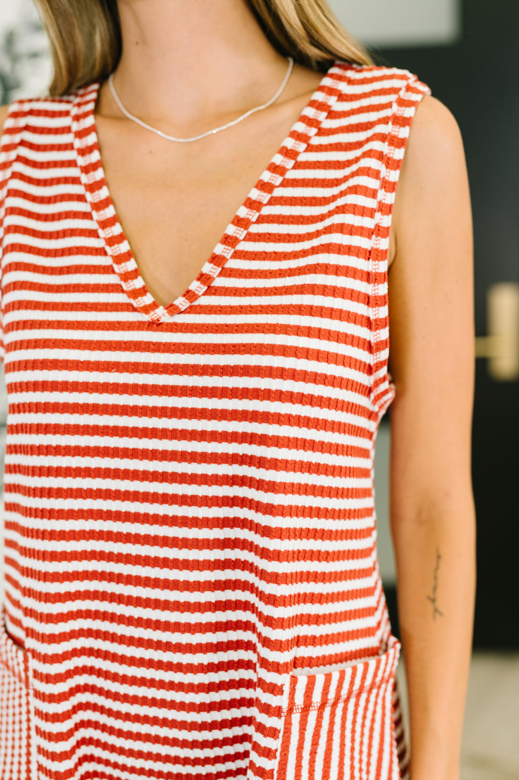 Caught You Staring Ribbed Knit Romper in Rust in - Womens photo