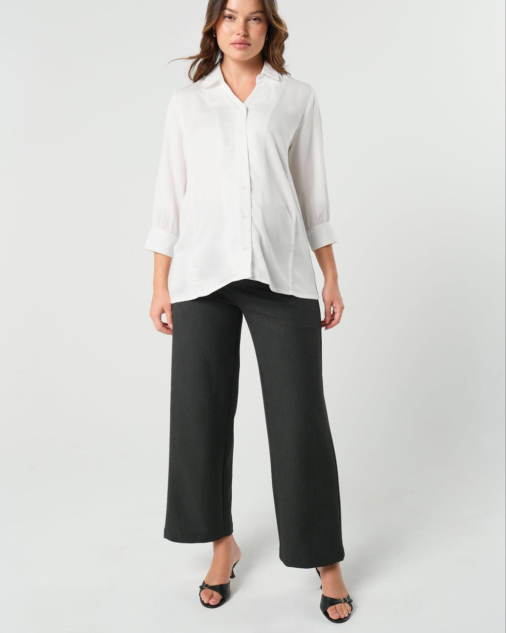 Nathalie Wide Leg Maternity Trouser (Regular & Petite) in Charcoal Gray - Maternity trousers for work photo