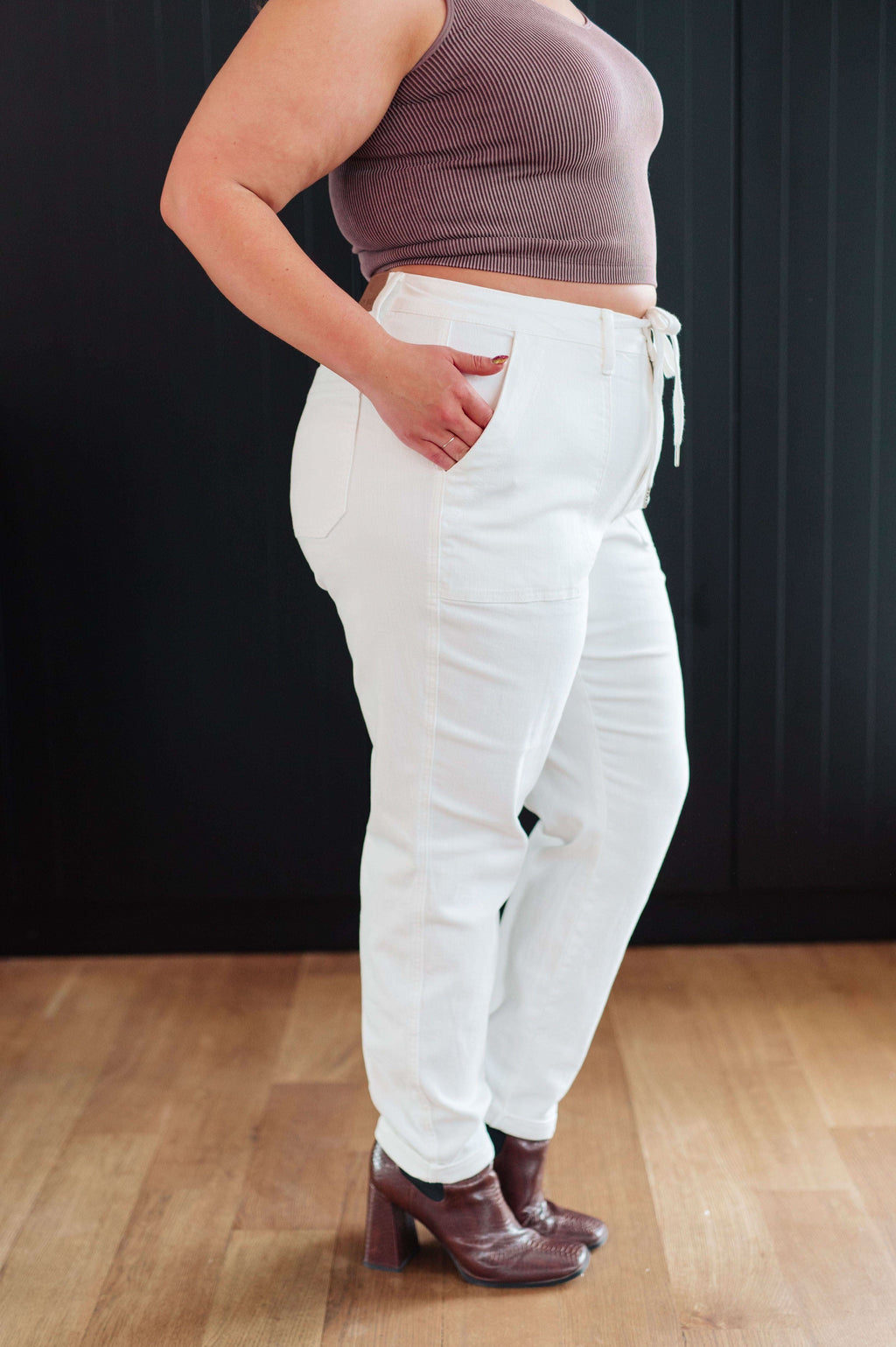 Charlene High Rise Jogger in Ecru in - Denim photo