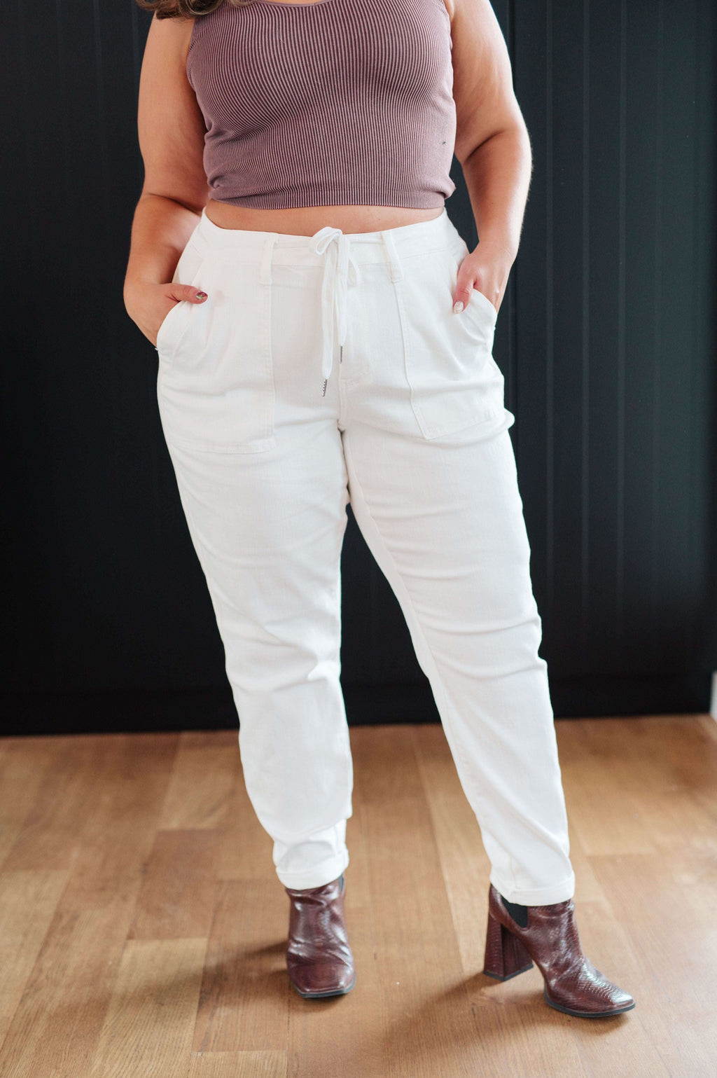 Charlene High Rise Jogger in Ecru in - Denim photo