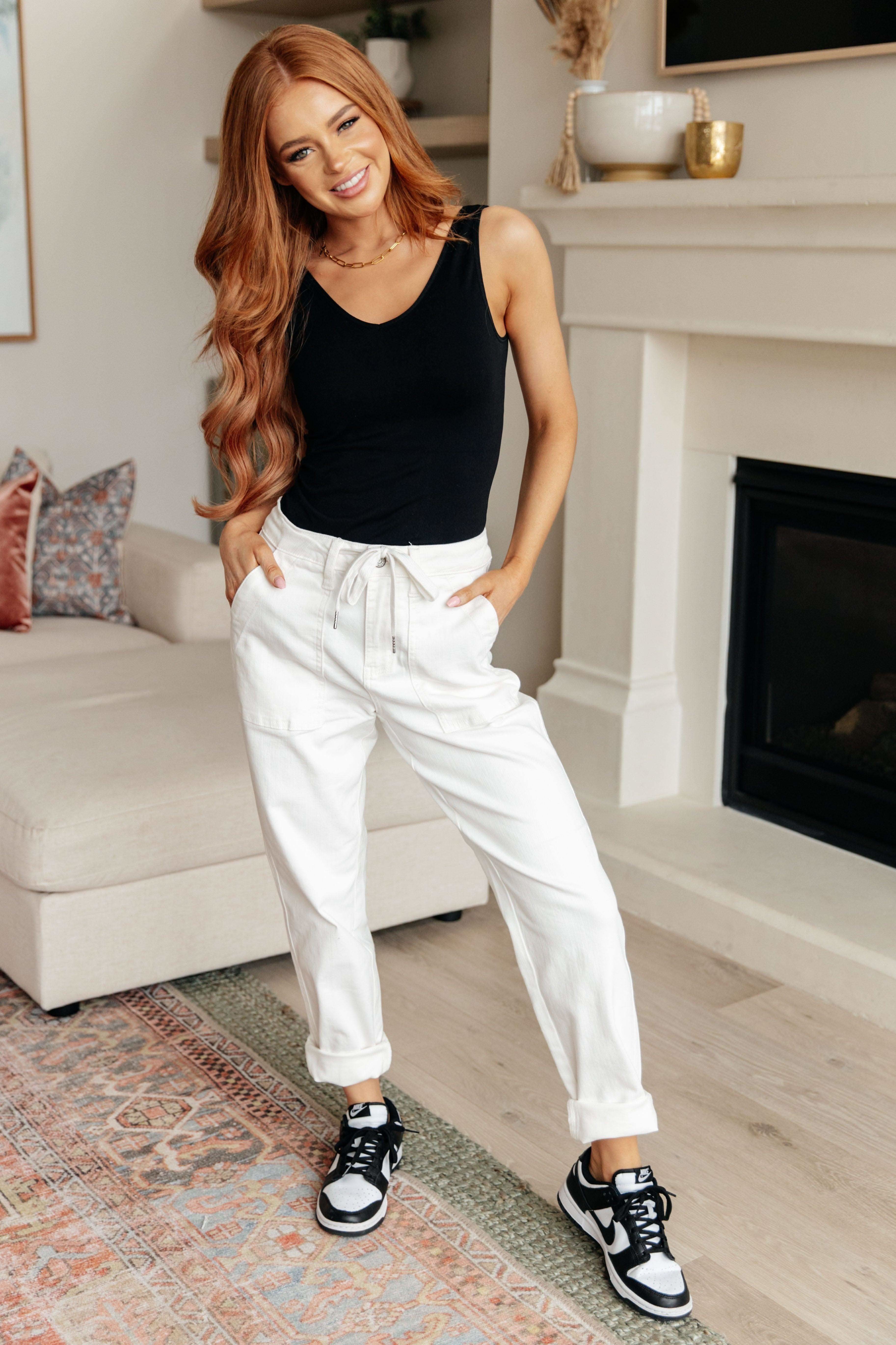 Charlene High Rise Jogger in Ecru in - Denim photo