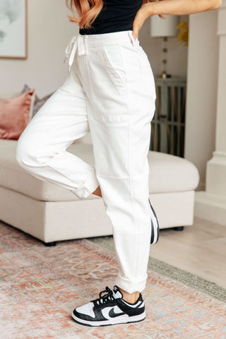 Charlene High Rise Jogger in Ecru in - Denim photo