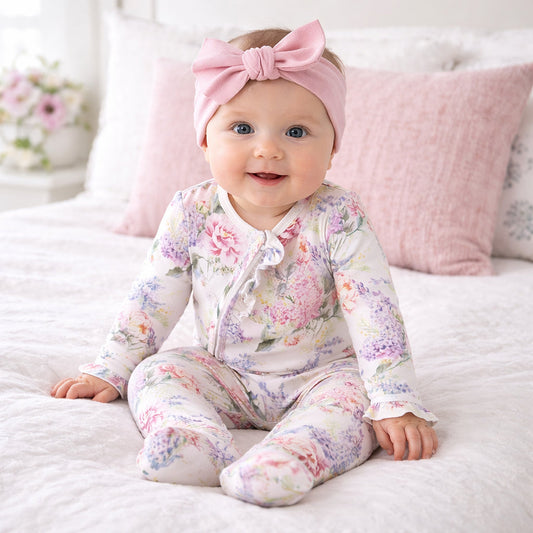 Dream Blossom Soft Bamboo Baby Girl Floral Zipper Romper -