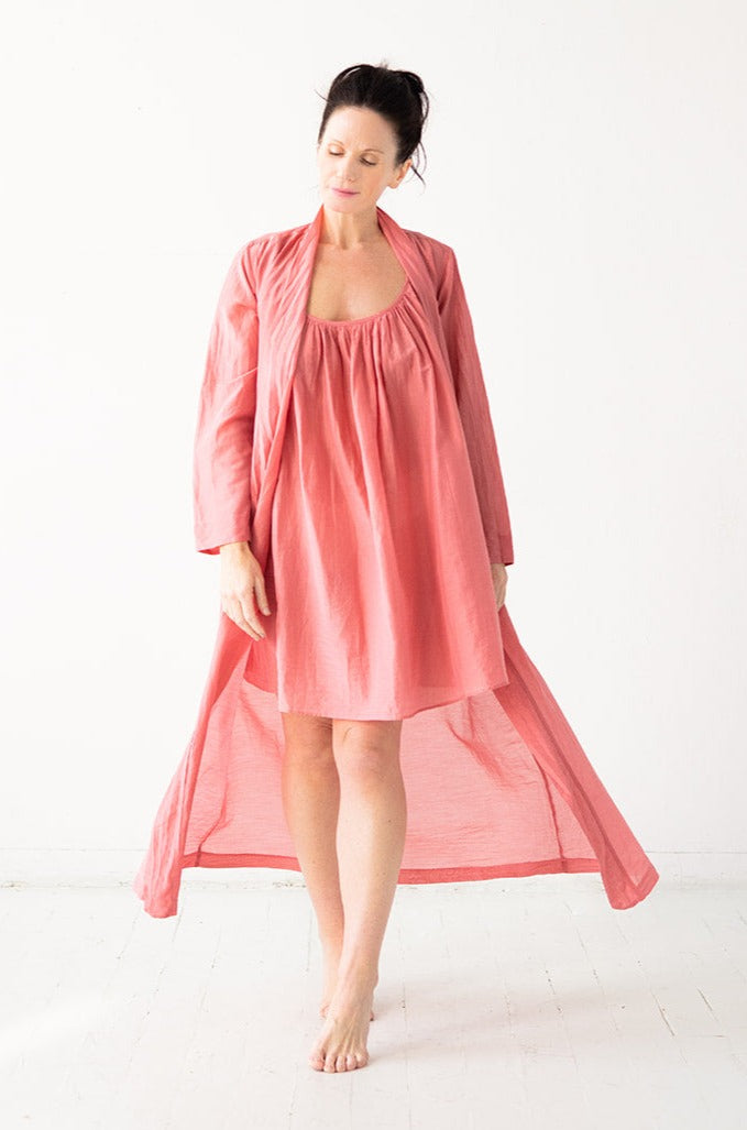 Salua Lingerie Classic Long Sheer Cotton-Silk Robe in Light Pink - ROBES photo