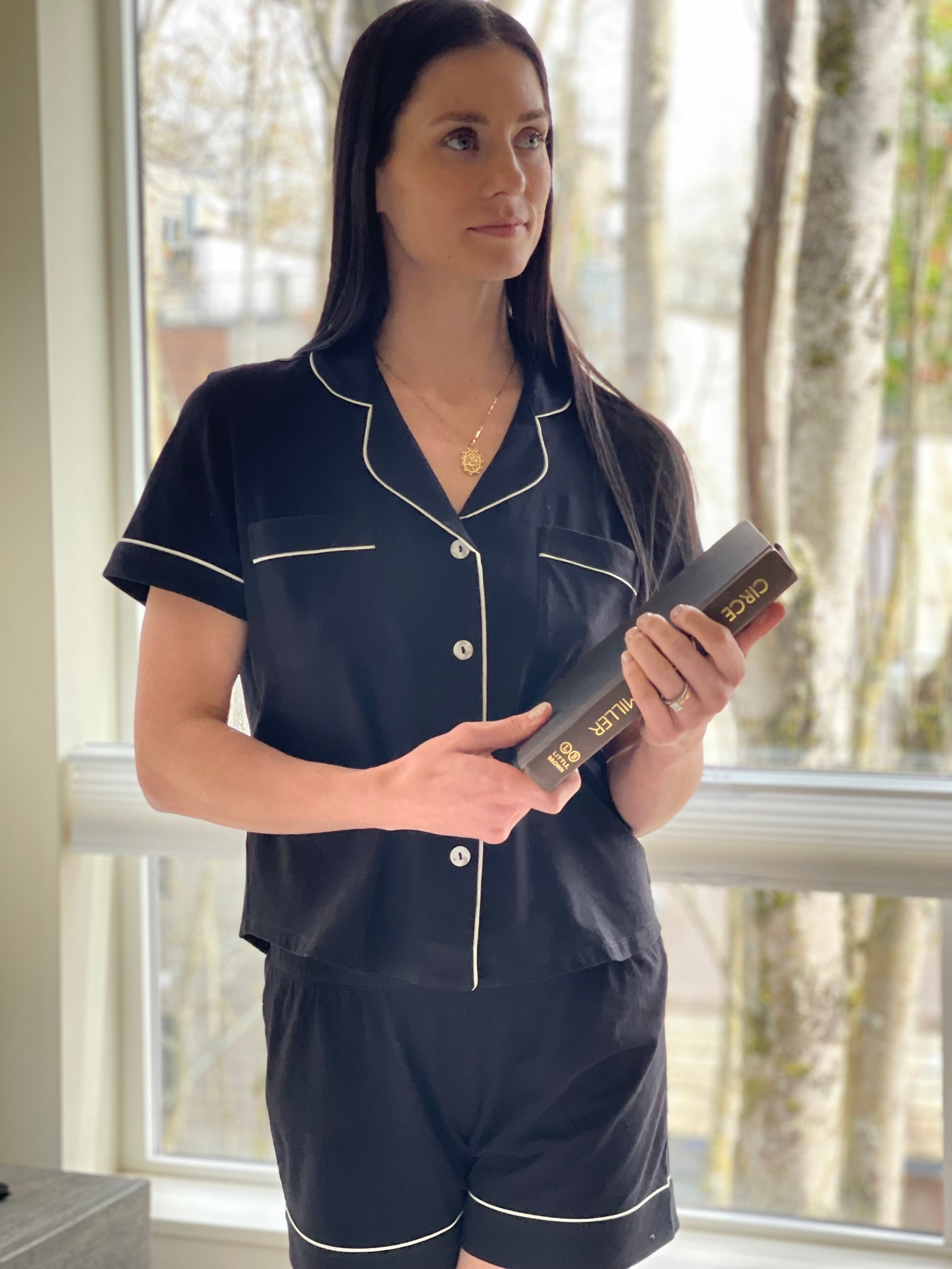 Classic Luxury Shorties Pajamas in Brushed Pima Cotton in Black White - PAJAMAS photo