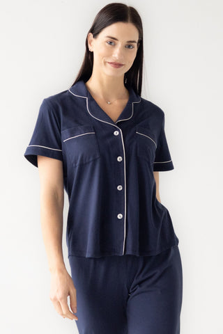 Classic Luxury Capri Pajamas in Brushed Pima Cotton in Navy White - PAJAMAS photo
