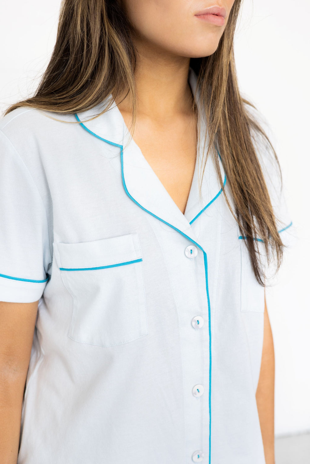 Classic Luxury Capri Pajamas in Brushed Pima Cotton in Light Blue Cerulean - PAJAMAS photo