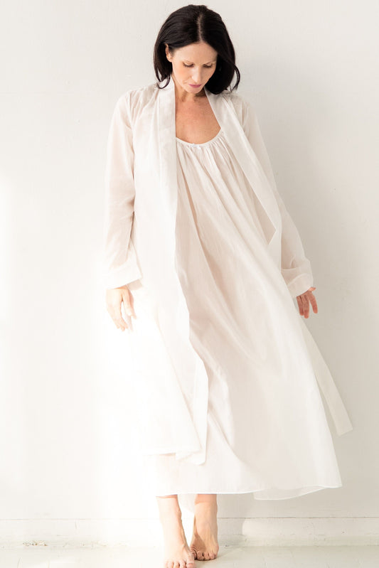 Salua Lingerie Classic Long Sheer Cotton-Silk Robe in White - ROBES photo