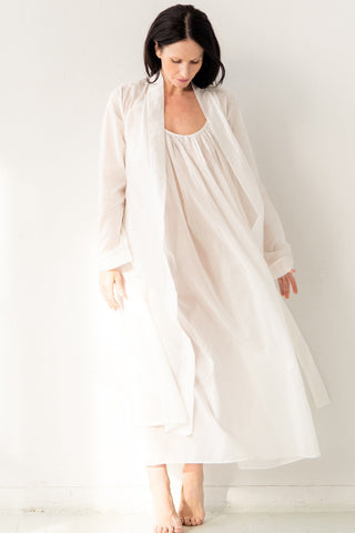 Salua Lingerie Classic Long Sheer Cotton-Silk Robe in White - ROBES photo