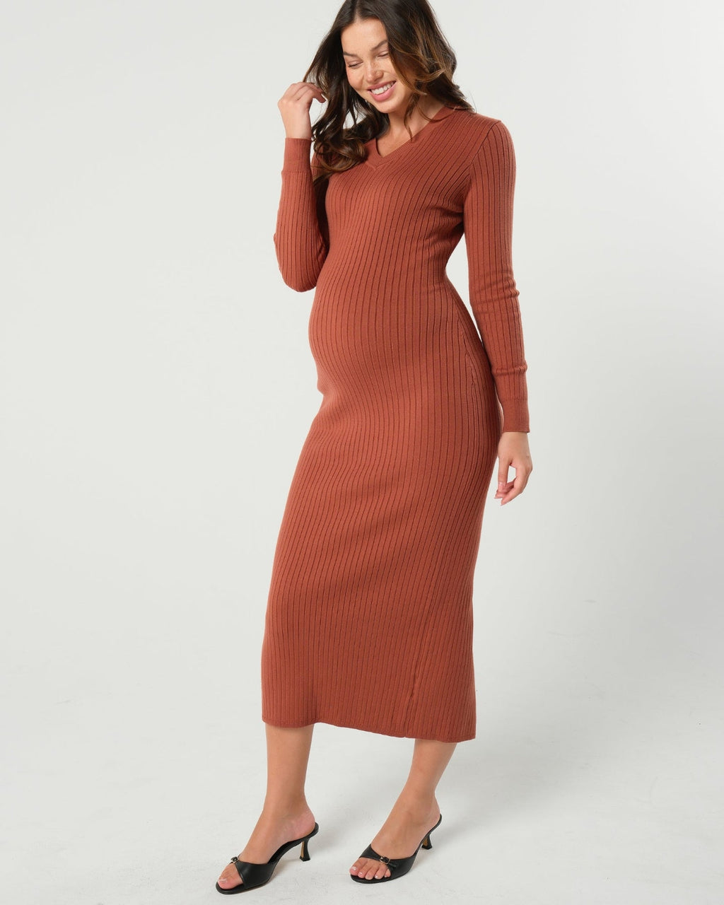 Full Body Ribbed Maternity & Nursing Midi Sweater Dress in - Women's Maternity and Nursing Dress photo