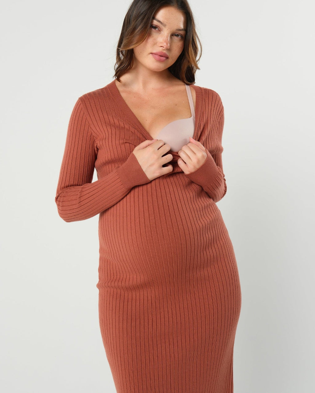 Full Body Ribbed Maternity & Nursing Midi Sweater Dress in - Women's Maternity and Nursing Dress photo