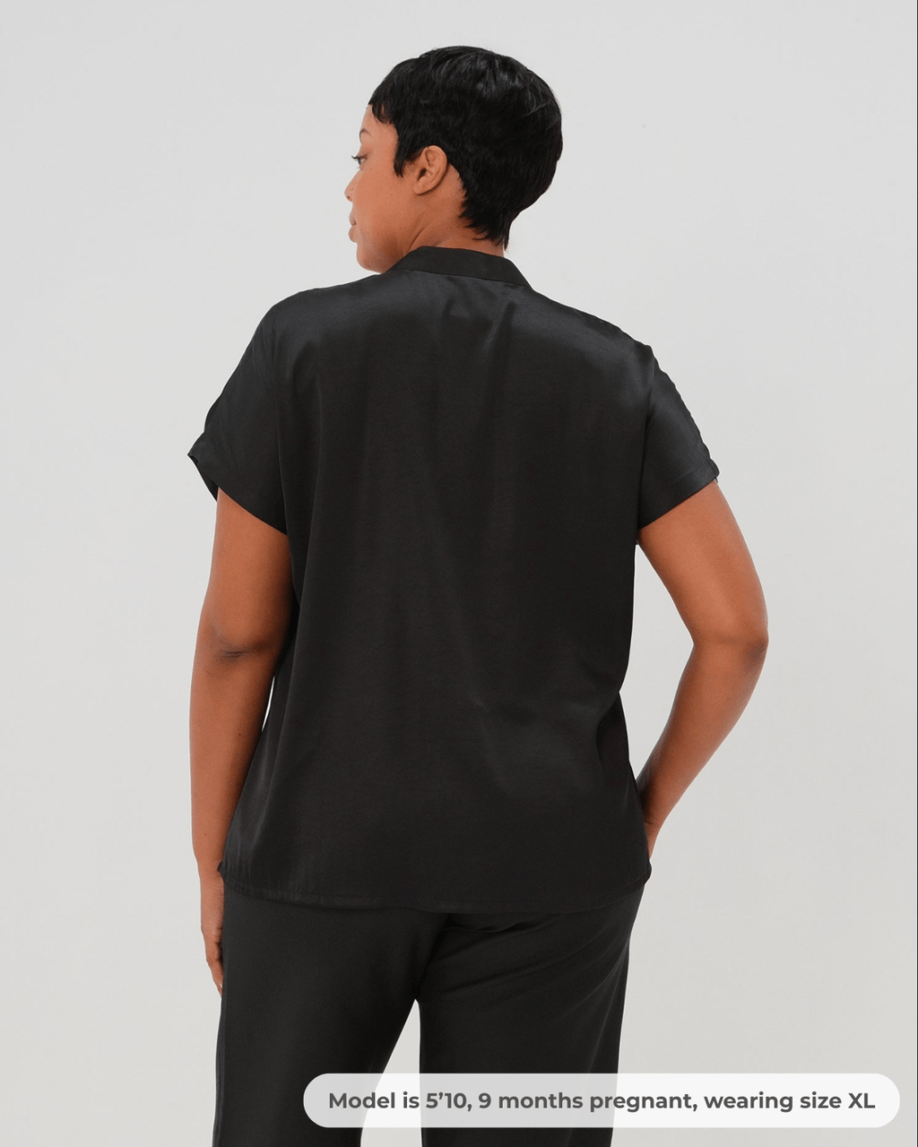 Short Sleeve Satin Maternity Shell Top with Concealed Nursing Zip in - Maternity Top photo