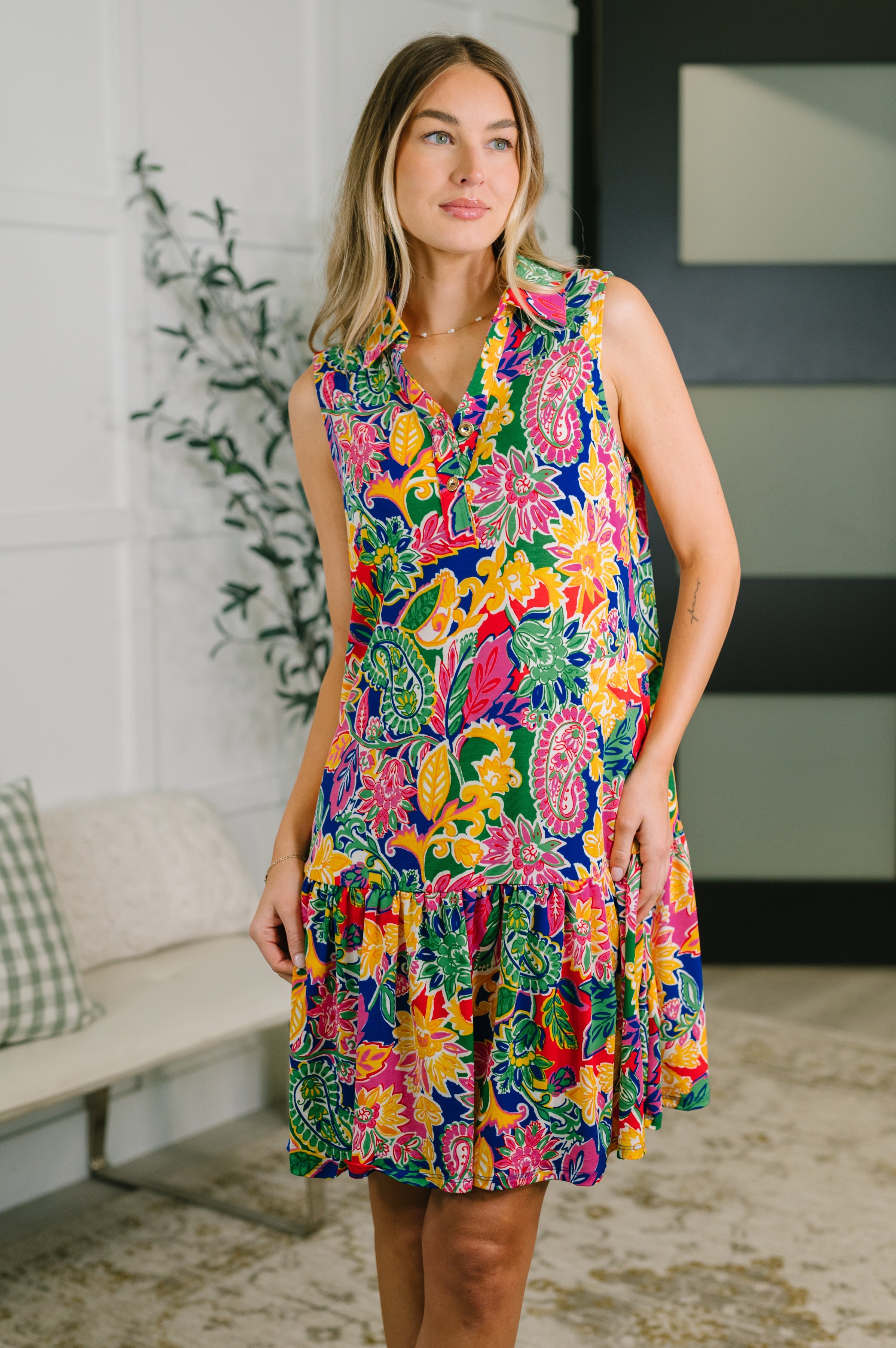 Coral Sands Collared Tank Dress in Floral Paisley in - Womens photo
