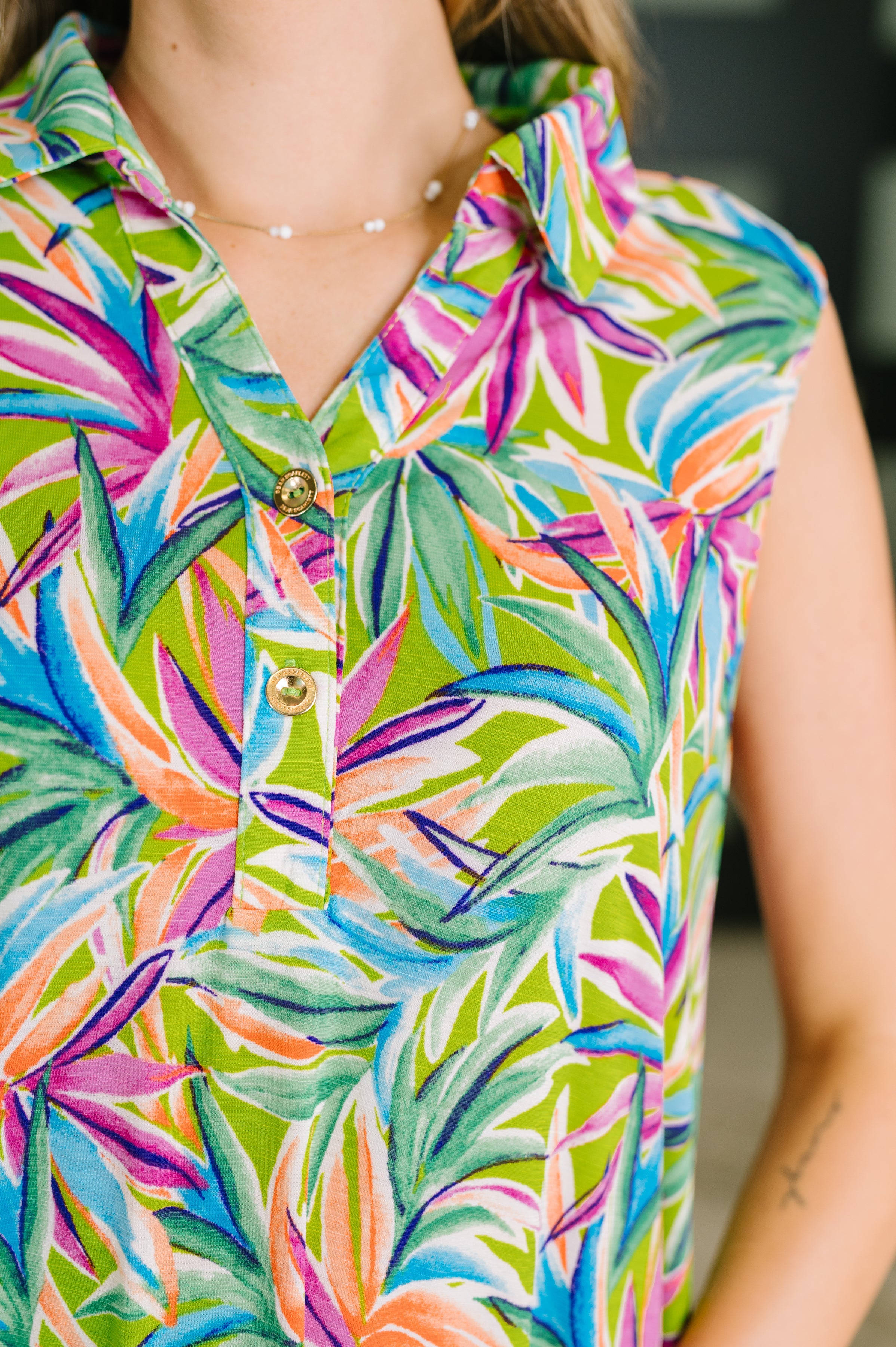 Coral Sands Collared Tank Dress in Spring Palms in - Womens photo