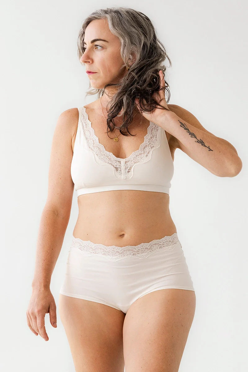 Salua Cotton Bralette with Lace Edge in White - BRA photo