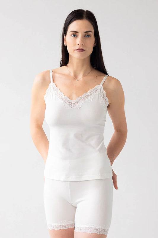 Cotton Camisole with lace trim in White - CAMISOLE photo