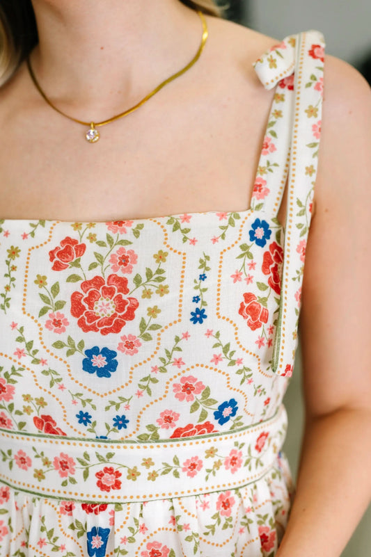 Country Crush Adjustable Strap Dress in Cream and Red in - Womens photo
