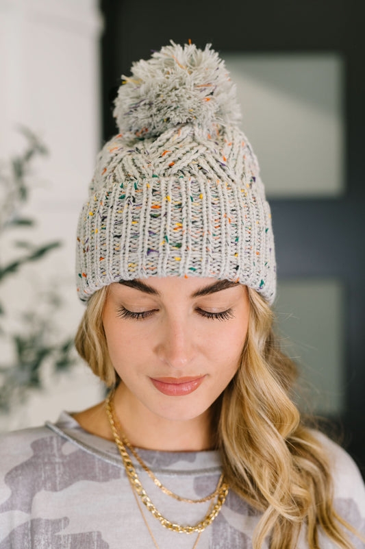 Cover Your Ears Pom Pom Beanie in Grey in - Womens photo